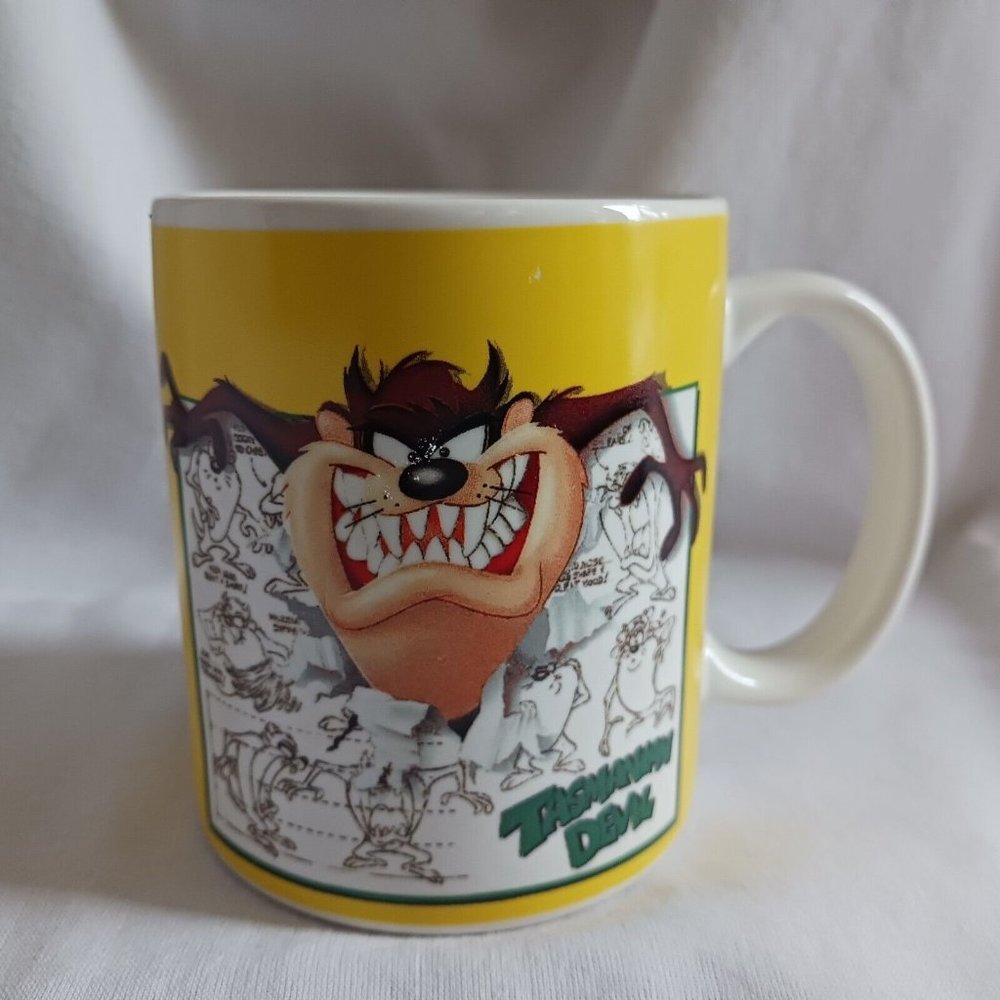 Tasmanian Taz Devil Yellow Coffee Cup Mug Warner Bros Studio Store 1995 - Picture 2 of 5